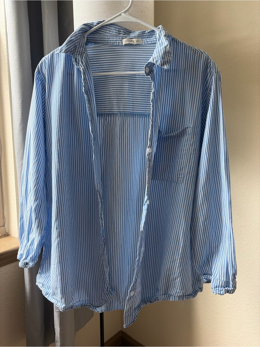 Ultra Flirt Blue and White Striped Women's Button-Down Shirt